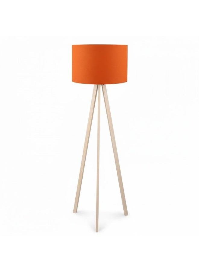 Orange Wooden Tripod Floor Lamp – 140 cm Modern Minimal Standing Light for Living Room, Bedroom & Office - Image 1